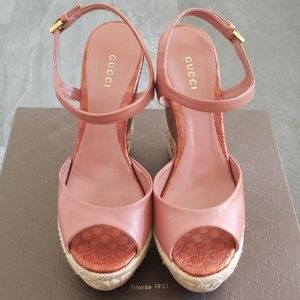 Authentic GUCCI Nappa Charlotte Desert Rose Wedge